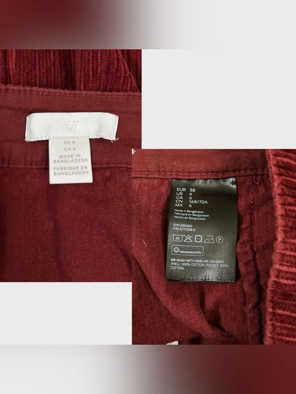 Red Corduroy 100% Cotton Mini Skirt - Size 6
